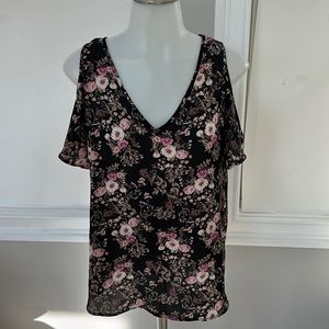 Hippie rose floral V neck cold shoulder top